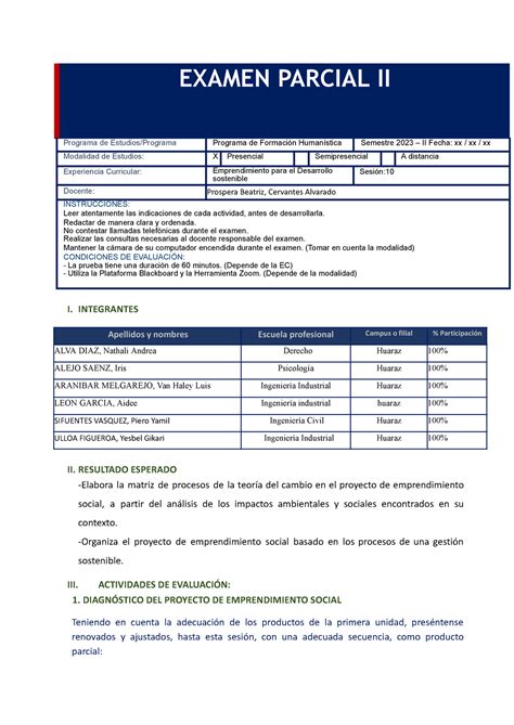 Examen Parcial II Grupo 5 EXAMEN PARCIAL II Programa De Estudios