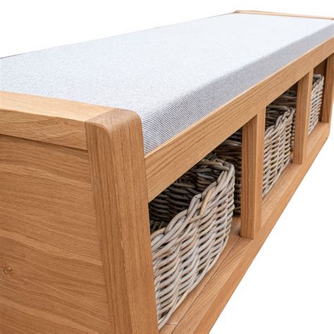 Bench Seat With Cushion And Storage Baskets Solid Oak The Wooden