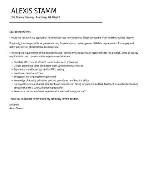 Endoscopy Nurse Cover Letter Velvet Jobs