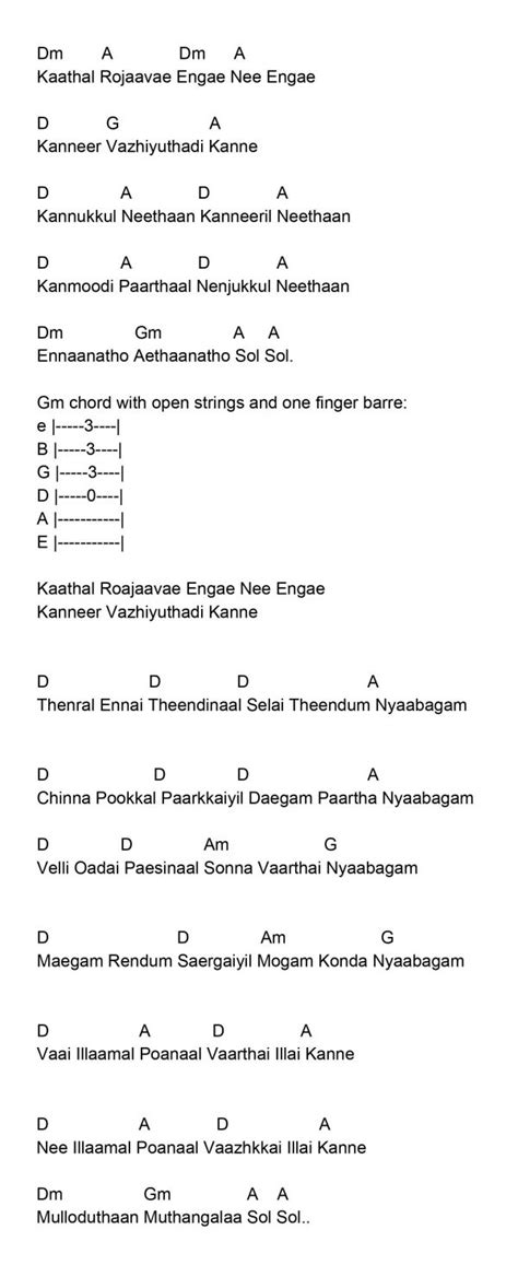 How to Kadhal Rojave on Guitar (Roja Janeman): Detailed TABs, Chords ...