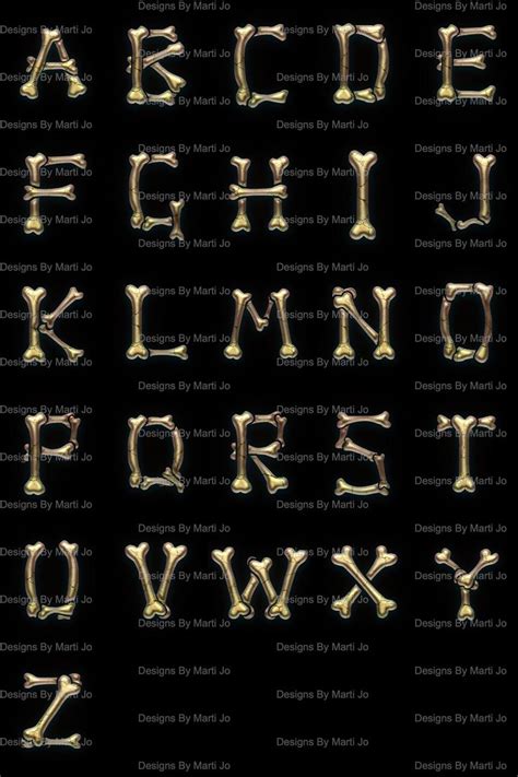 Bone Letters Digital Clipart Printable Bone Alphabet Etsy Lettering