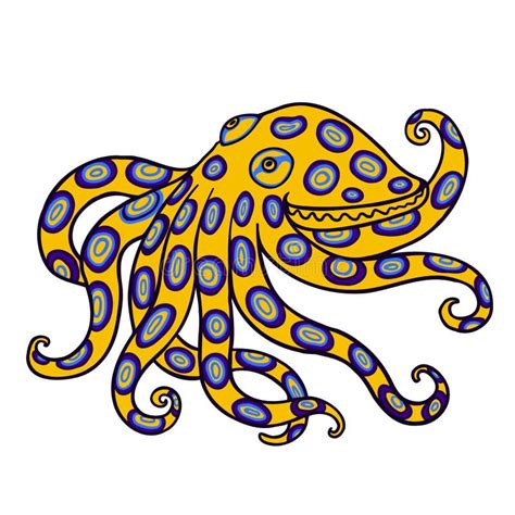 Blue Ringed Octopus Aussie Color Vector Character Stock Vector