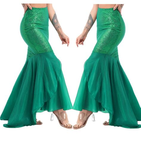 Us Womens Mermaid Tail Maxi Sequin Skirt Costume Halloween Party