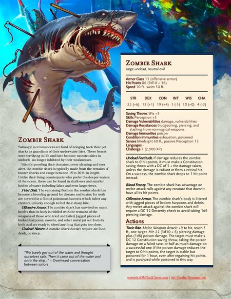 Free Monster - Zombie Shark CR 7: UnearthedArcana | Dungeons and dragons homebrew, D&d dungeons ...