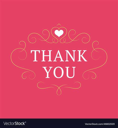 Thank You Pink Romantic Card Curved Swirl Heart Vector Image