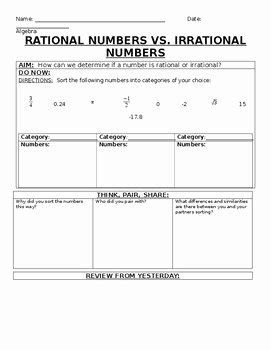 Identifying Rational And Irrational Numbers Worksheets