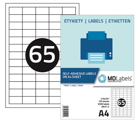 Etykiety Naklejki Samoprzylepne 38x21 2mm 65 SZT NA A4 100 Ark