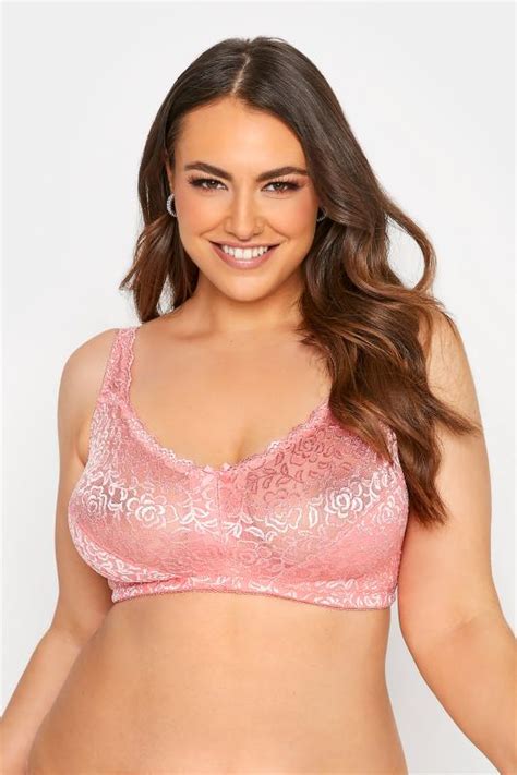 Plus Size Pink Hi Shine Lace Non Padded Non Wired Full Cup Bra Yours Clothing