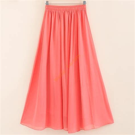 Womens Double Layer Chiffon Elastic Waist Chiffon Long Pleated Maxi