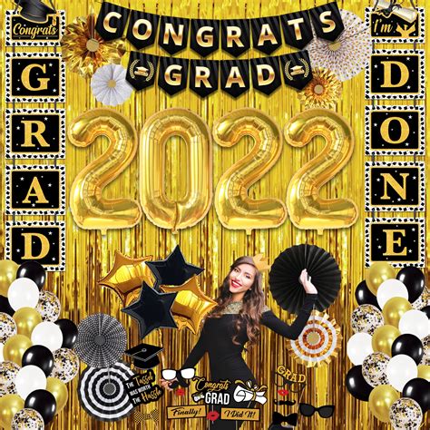 Huge Black And Gold Graduation Decorations 2022 Set Big Pack Of 75