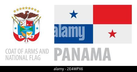 Panama coat of arms and flag, official symbols of the nation Stock ...