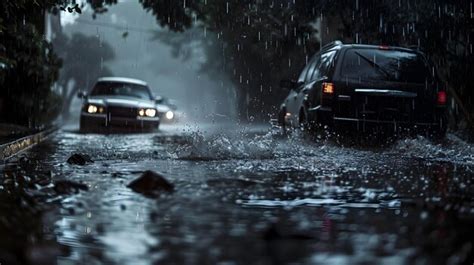 Premium Photo Realistic Cars Driving In A Rainy Street At Night