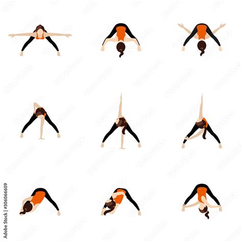 Wide Legged Forward Bend Twist Variations Yoga Vector Image Hot Sex