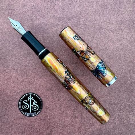 Butterflies On Mottled Gold Painted Fountain Pen Stanford Pen Studio