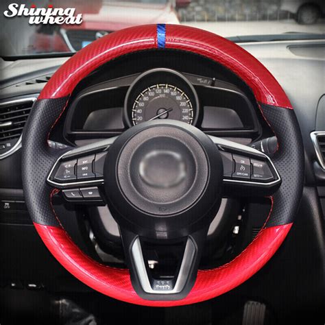 Red PU Carbon Fiber Steering Wheel Cover For Mazda 3 Axela Mazda 6