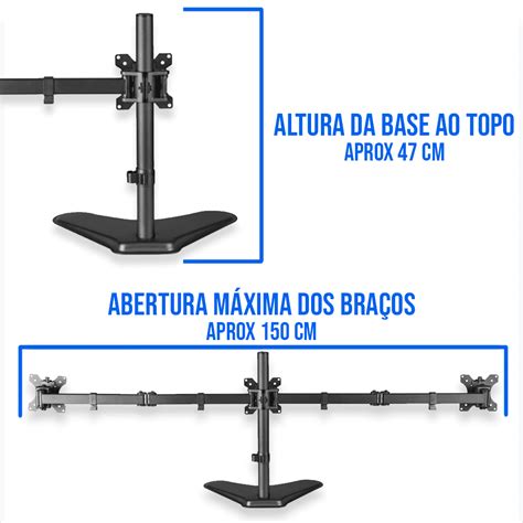 Suporte Articulado Para 3 Monitores De Mesa Multivisão Mt 3ergo Inclinação 15º Suporta 5kg Por