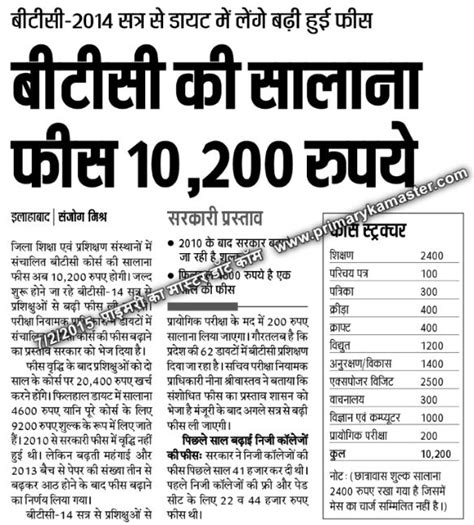 बीटीसी 2014 सत्र से डायट में लेंगे बढ़ी हुई फीस फिलहाल 4600 रुपये है एक साल की फीस सालाना फीस