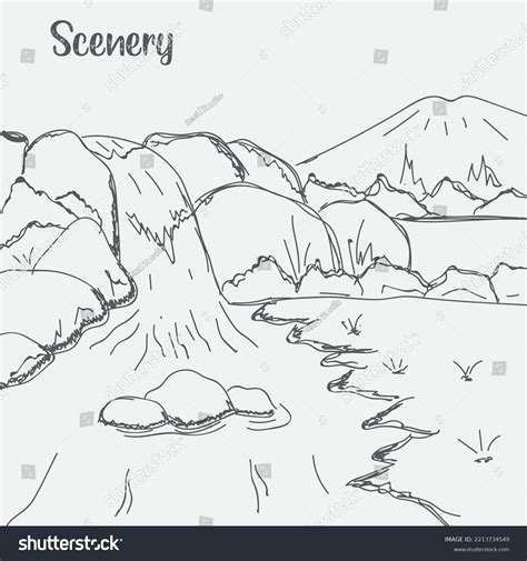 Hand Drawn Sketch Design Waterfall Scenery Stock Vector (Royalty Free) 2213734549 | Shutterstock