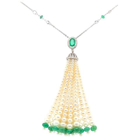 Moi Gold Sanchi Emerald And Pearl Tassel Necklace For Sale At 1stdibs