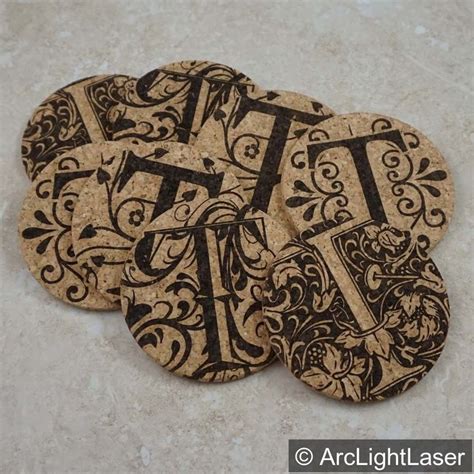 Monogram Initial Coasters Cork Coaster Set Laser Etched Etsy Cork