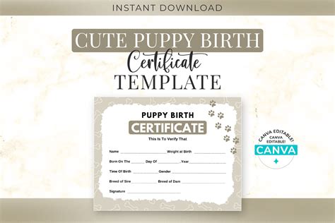 Puppy Birth Certificate Template Graphic By Snapybiz Creative Fabrica