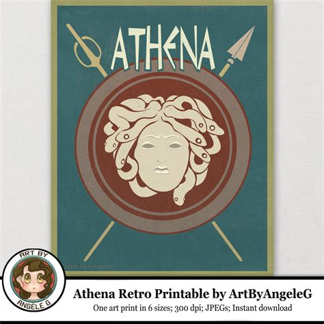 Printable Art Athena Greek Mythology Goddess Of Wisdom War Peace Weaving Crafts Retro Art