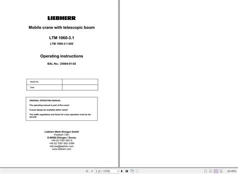 Liebherr LTM 1060 3 1 Mobile Crane Operating Instructions