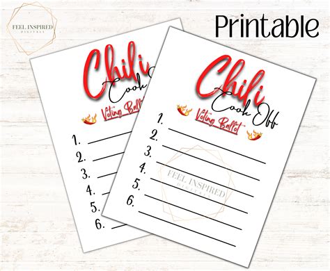 Chili Cook Off Voting Ballot X Digital Printable Sheet Etsy