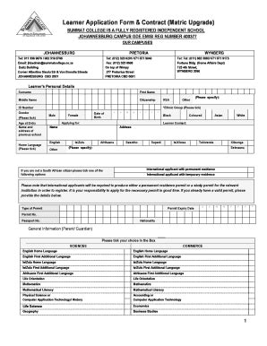 Fillable Online Learner Application Form Contract Matric Upgrade