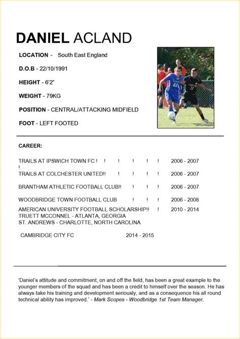 Football Cv Templates Free Cv Football Cv Template Williamson