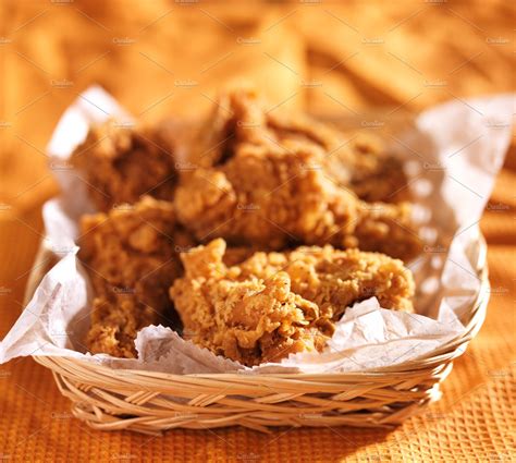 Fried Chicken Pieces In Basket Food Images Creative Market