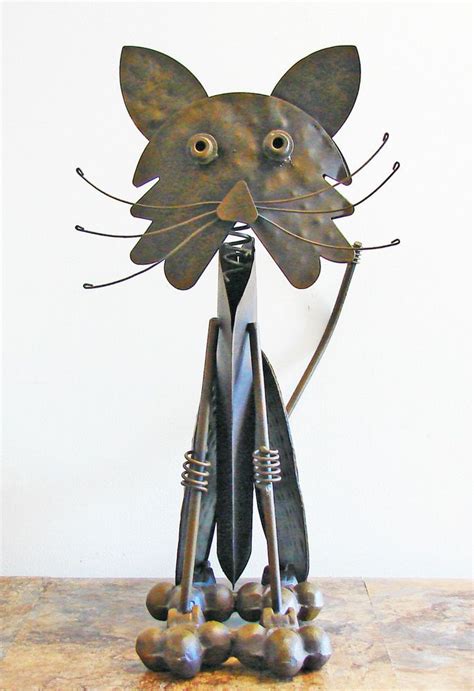 Unique Junk Mixed Metal Welded Folk Art Sculpture Adorable Whimsical