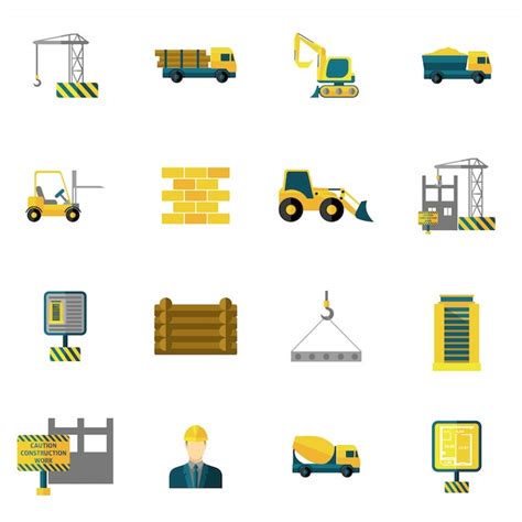 Iconos de construcción plana Vector Premium