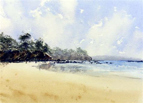 Painting foreground hill and cliff: Surf Beach watercolor demonstration