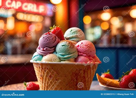 Big Colorful Rainbow Ice Cream In Cone Stock Illustration