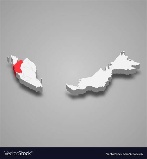 Perak state location within malaysia 3d map Vector Image