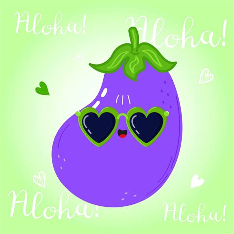 Cute Funny Eggplant Character Vector Hand Drawn Cartoon Kawaii