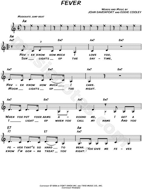 Peggy Lee Fever Sheet Music Leadsheet In A Minor Transposable