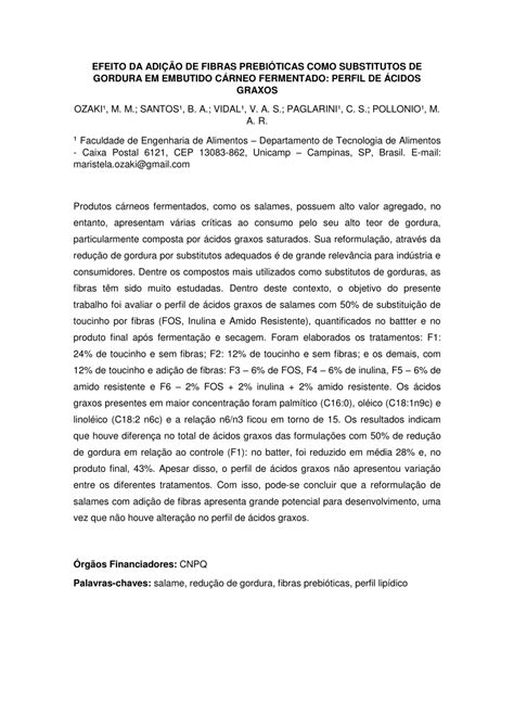 Pdf Efeito Da Adi O De Fibras Prebi Ticas Como Substitutos De