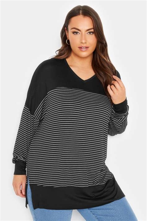 Yours Curve Plus Size 2 Pack Black And Brown Stripe Ribbed Swing Top