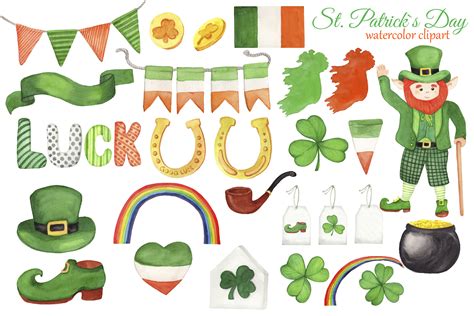 St Patricks Day Watercolor Clipart Irish Clipart Lucky Shamrock