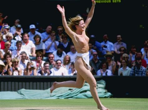 In A Nude Woman Running Across The Court During A Wimbledon Match