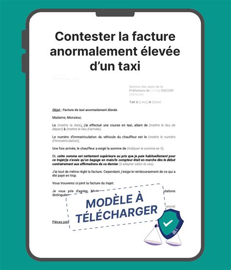 Contester la facture anormalement élevée d un taxi modèle gratuit