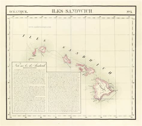 Hawaii Sandwich Islands By Philippe Vandermaelen Sanderus Antique