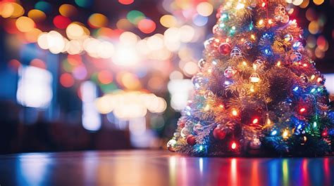 Fond Défocalisé Darbre De Noël Et De Lumières Et Décorations De Noël