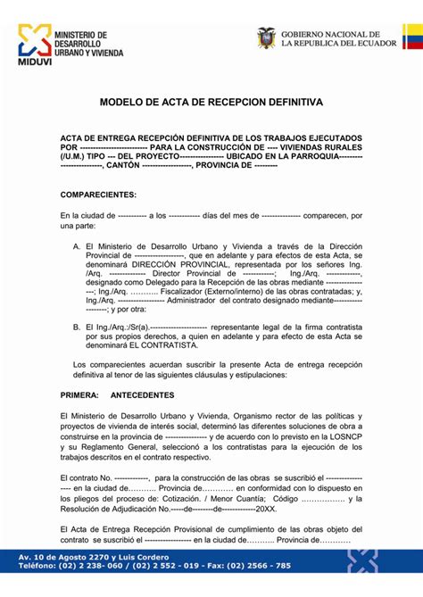 Modelo De Acta De Recepcion Definitiva