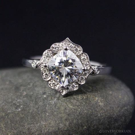 Forever One Moissanite Engagement Ring Vintage Flower Halo Setting