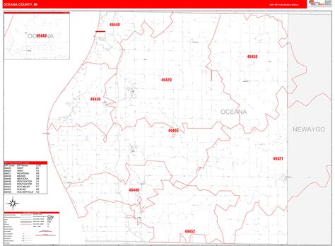Oceana County Mi Zip Code Wall Map Red Line Style By Marketmaps Mapsales