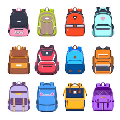 Premium Vector Icons Of School Bags And Backpacks Handbags