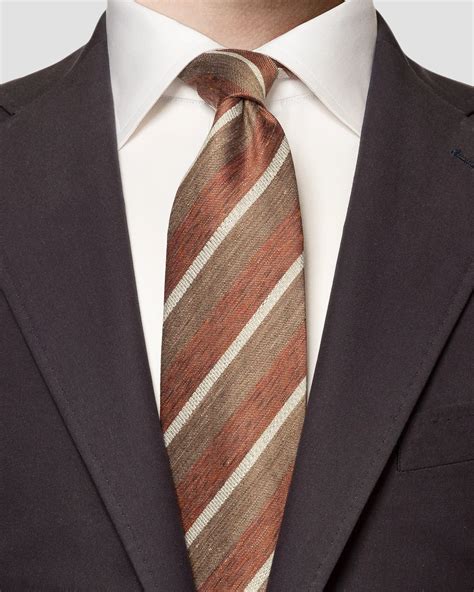 Brown Regimental Striped Silk Linen Tie Eton